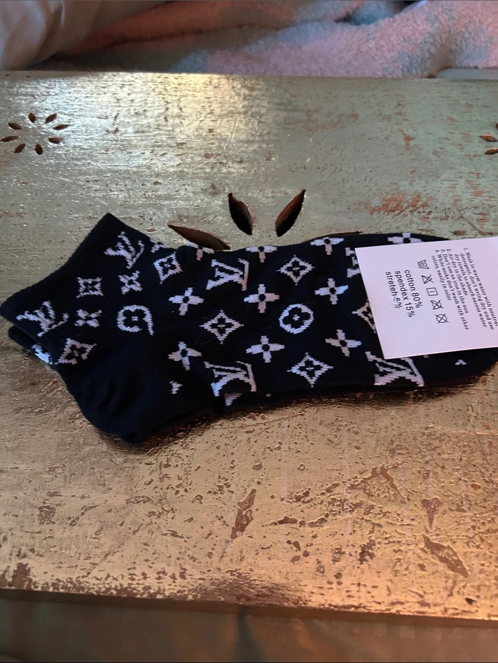 Louis Vuitton Black & White Monogram Ankle Socks